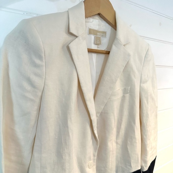 MICHAEL Michael Kors 100% Linen Cream + Black Classy Sophisticated Blazer Sz 2 - Picture 3 of 12